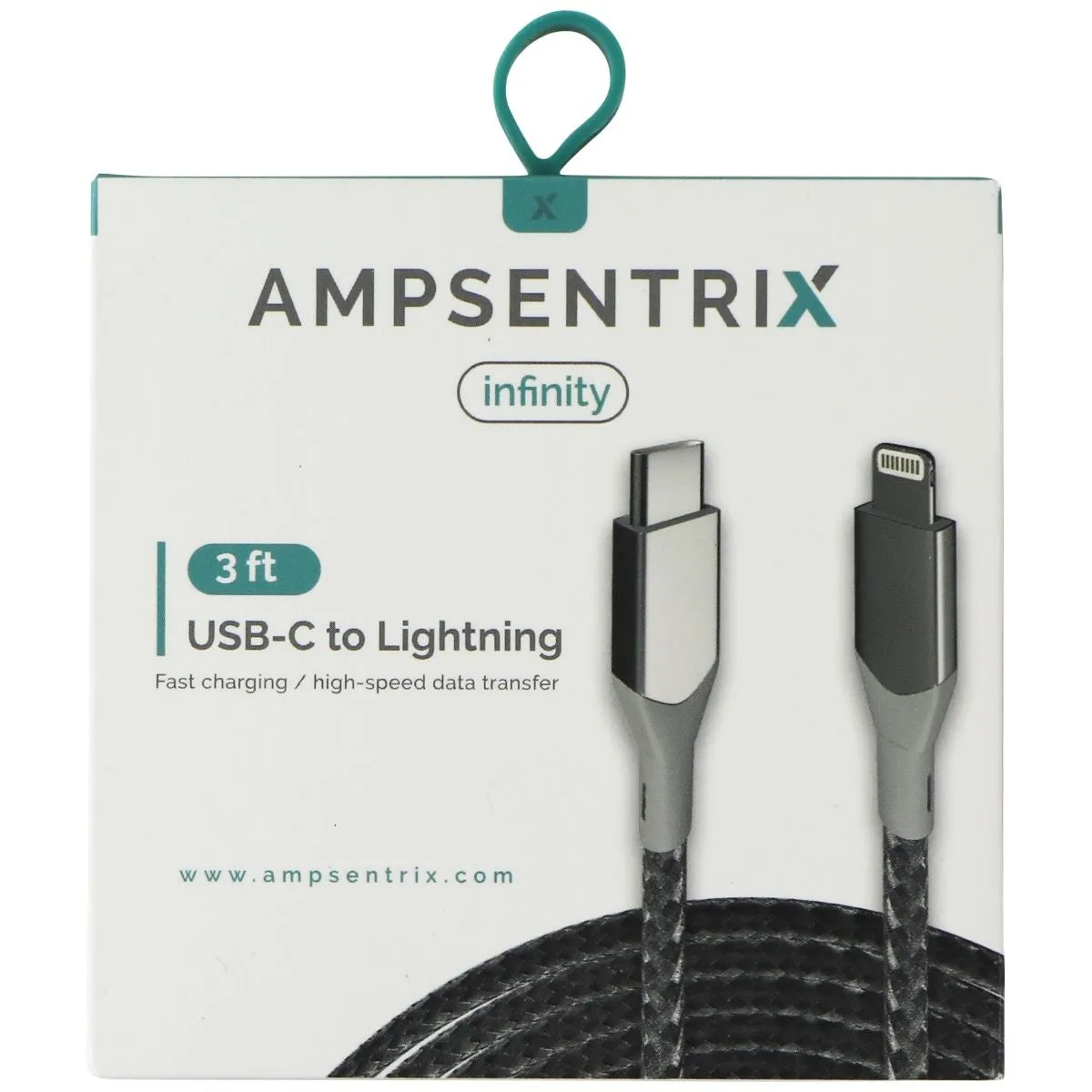 AmpSentrix Infinity (3-Ft) USB-C to 8-Pin Lightning Charge/Sync Cable - Silver