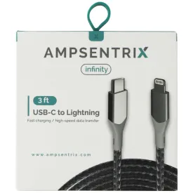 AmpSentrix Infinity (3-Ft) USB-C to 8-Pin Lightning Charge/Sync Cable - Silver