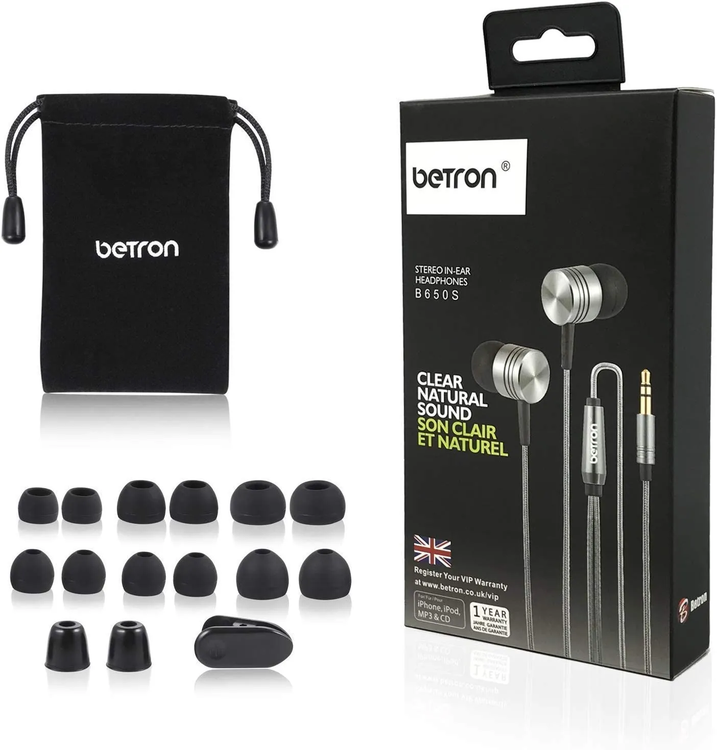 Betron B650 Earphones Noise Isolating In Ear Powerful Bass Sound High Definition for iPhone Samsung