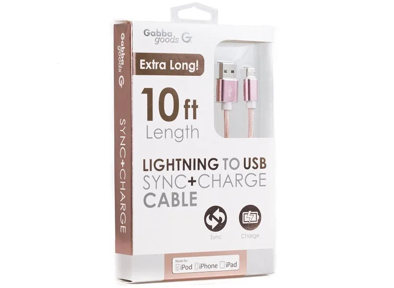 GabbaGoods 3-Pack MFI Certified Sync & Charge Metallic 10-Foot Lightning Cables