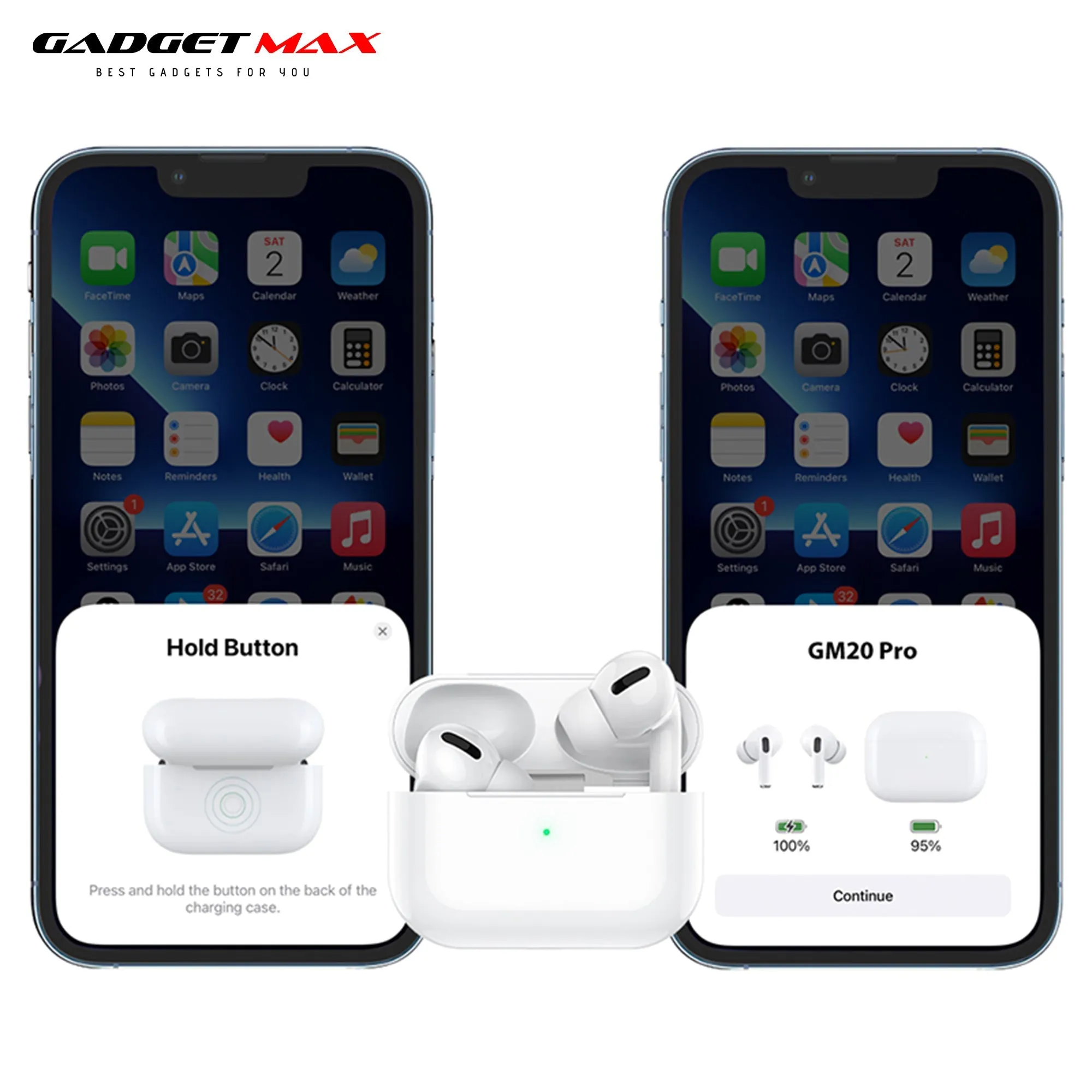 GADGET MAX GM20 PRO EW51 TRUE WIRELESS ANC NOISE REDUCTION BLUETOOTH HEADSET TWS Earbuds