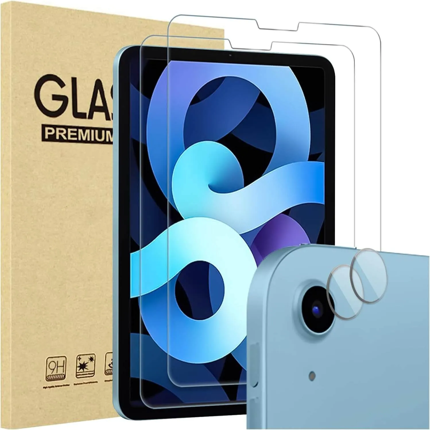 ProCase 2 Pack Screen Protector for iPad Air 5th Air 4th Generation 10.9"   2 Pack Camera Lens Protector, 9H Hardness HD Clear Tempered Glass for iPad Air Gen 4/5 -Clear