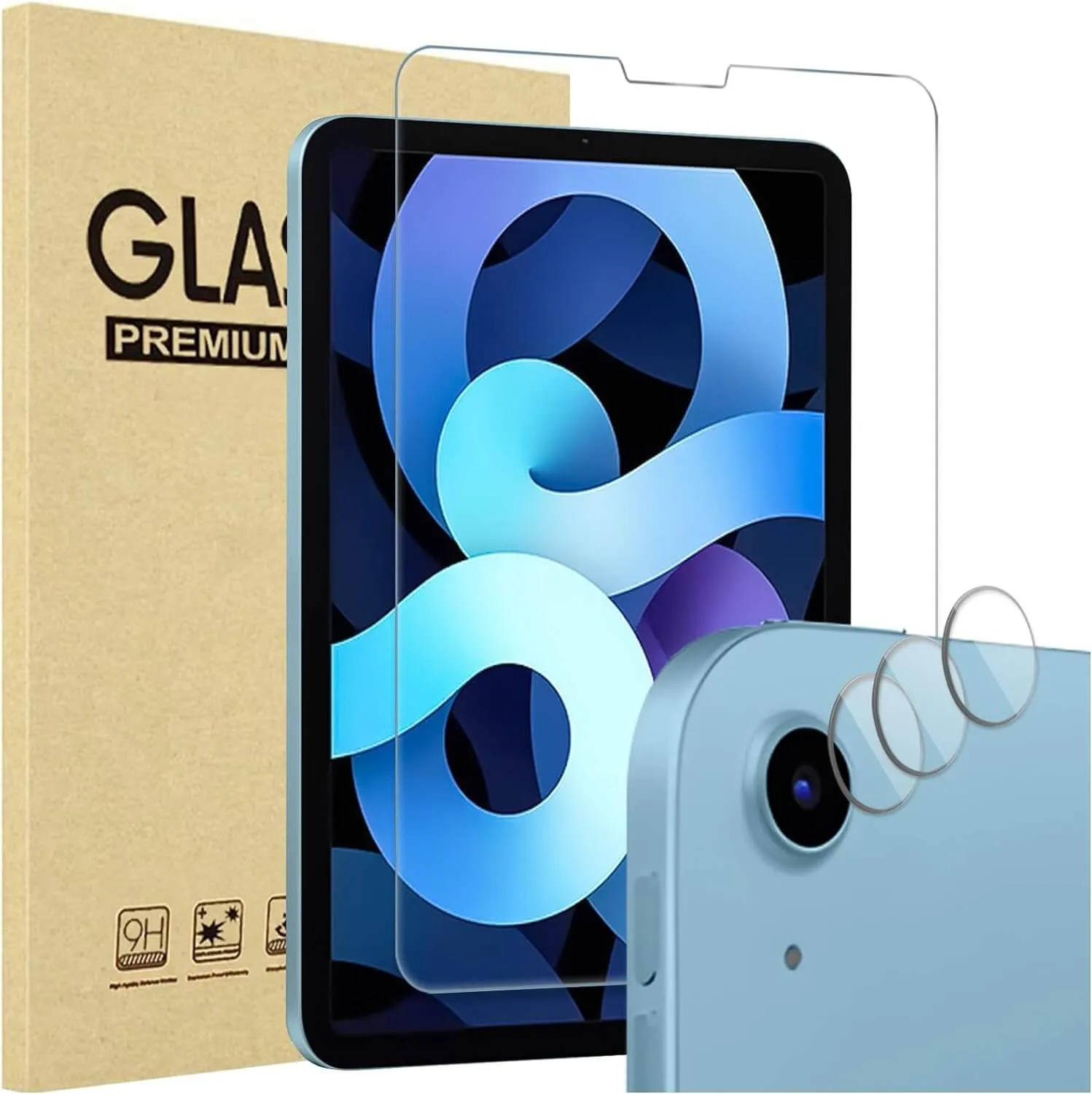 ProCase 2 Pack Screen Protector for iPad Air 5th Air 4th Generation 10.9"   2 Pack Camera Lens Protector, 9H Hardness HD Clear Tempered Glass for iPad Air Gen 4/5 -Clear