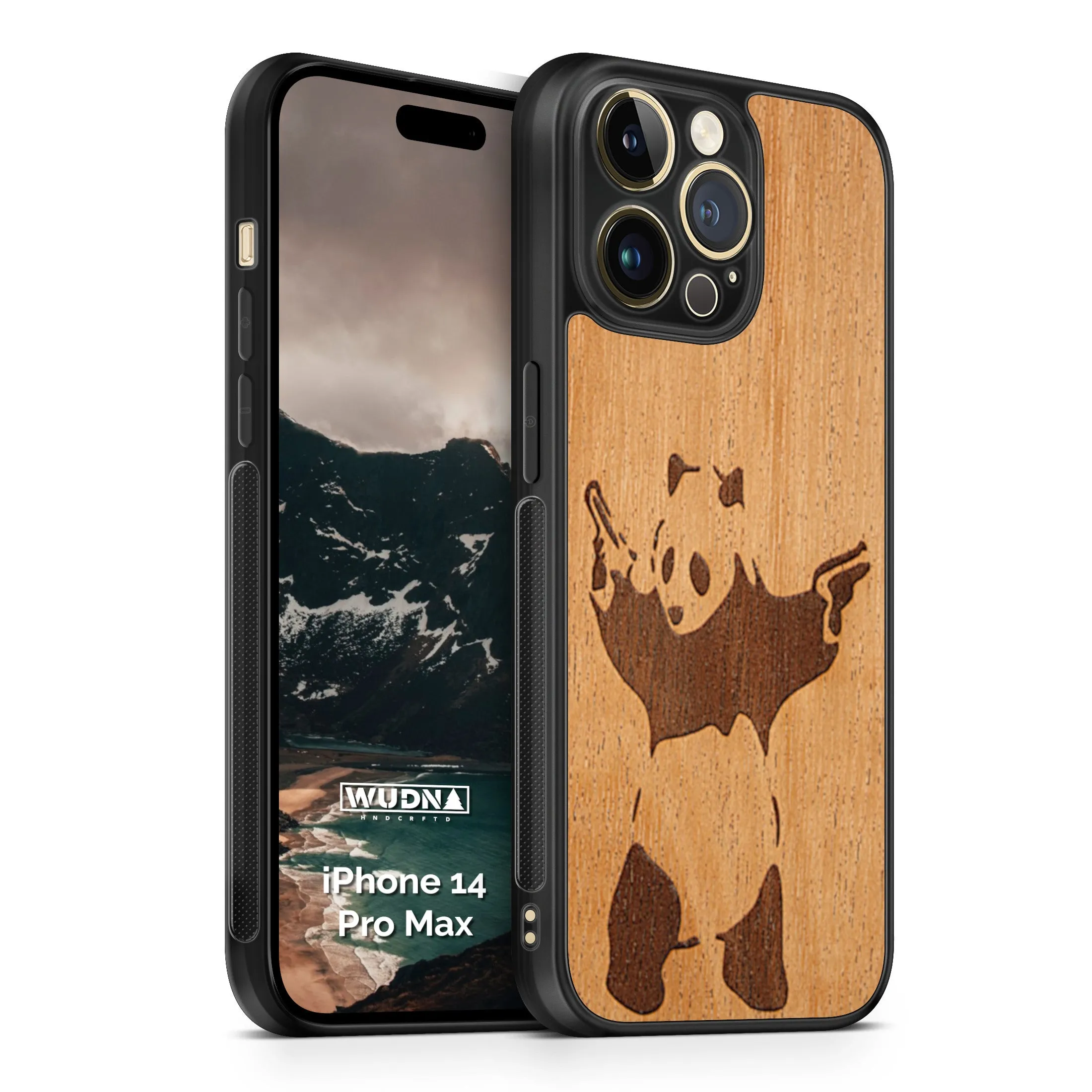 Slim Wooden Phone Case (Banksy Bad Panda in Mahogany)