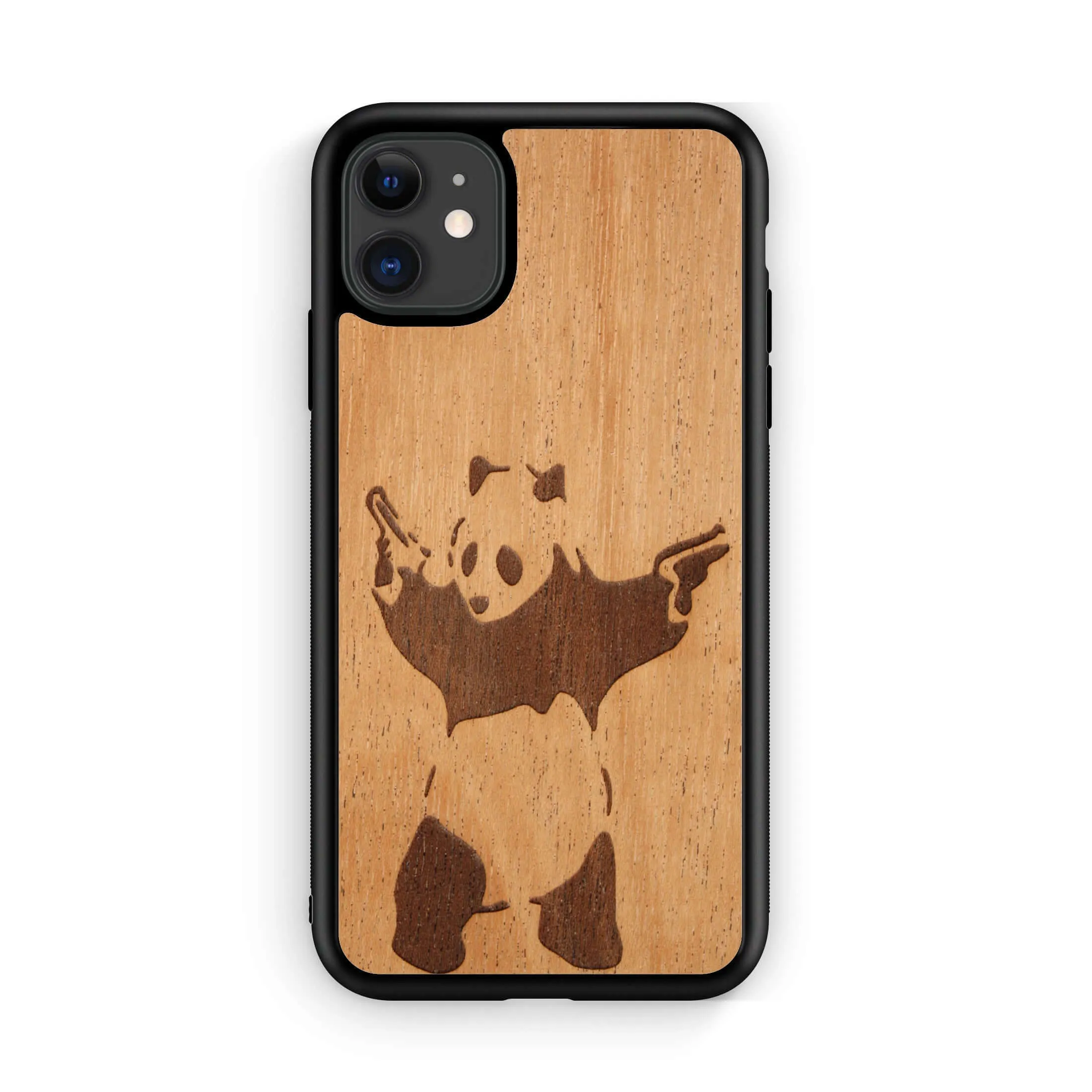 Slim Wooden Phone Case (Banksy Bad Panda in Mahogany)