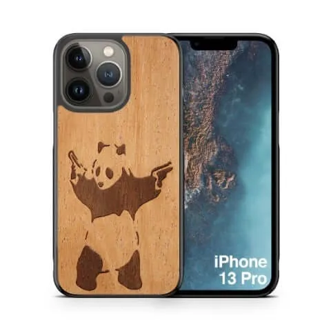 Slim Wooden Phone Case (Banksy Bad Panda in Mahogany)