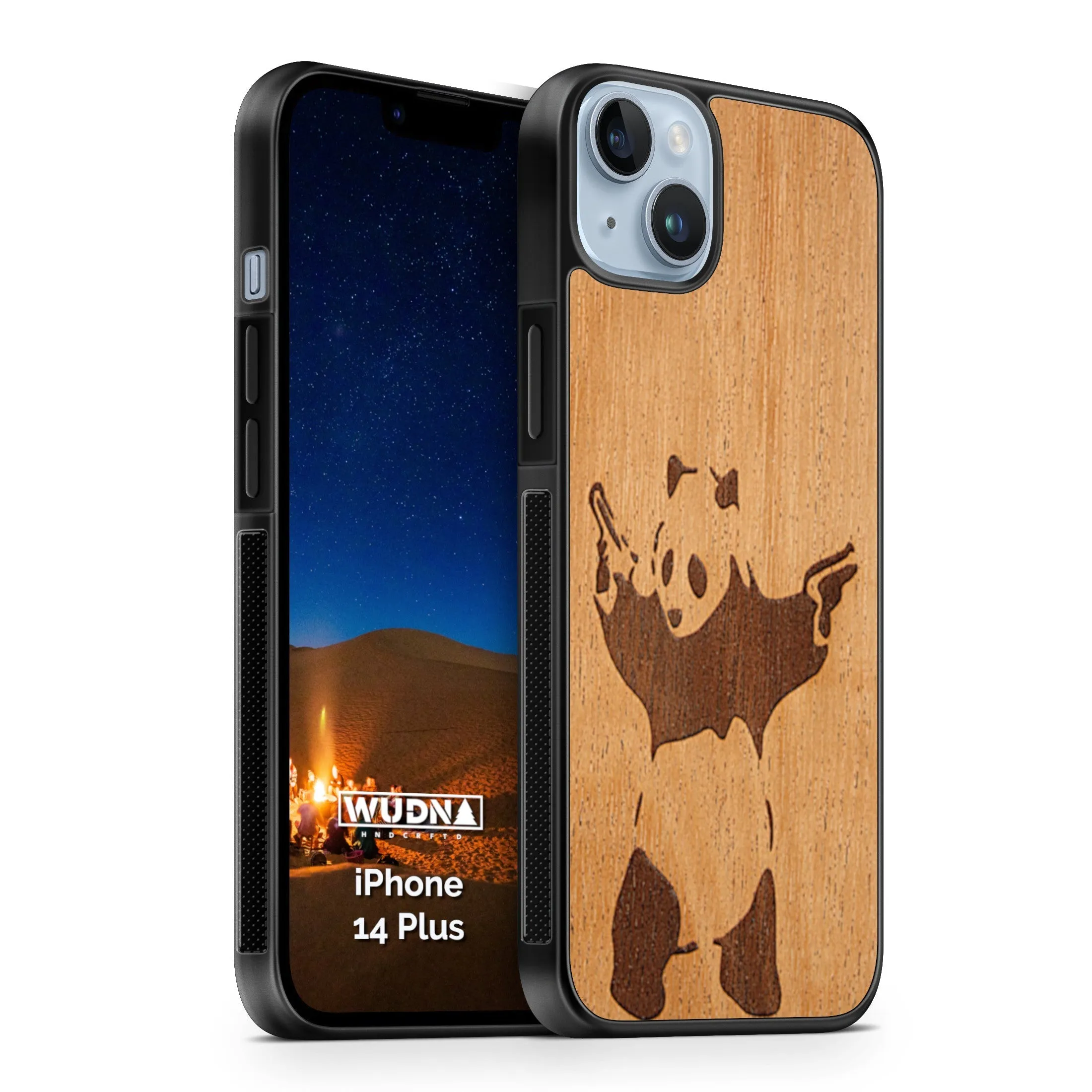 Slim Wooden Phone Case (Banksy Bad Panda in Mahogany)