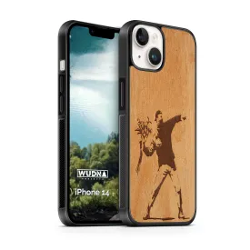 Premium Slim Mahogany Wooden Phone Case with Banksy Molotov Flowers Design