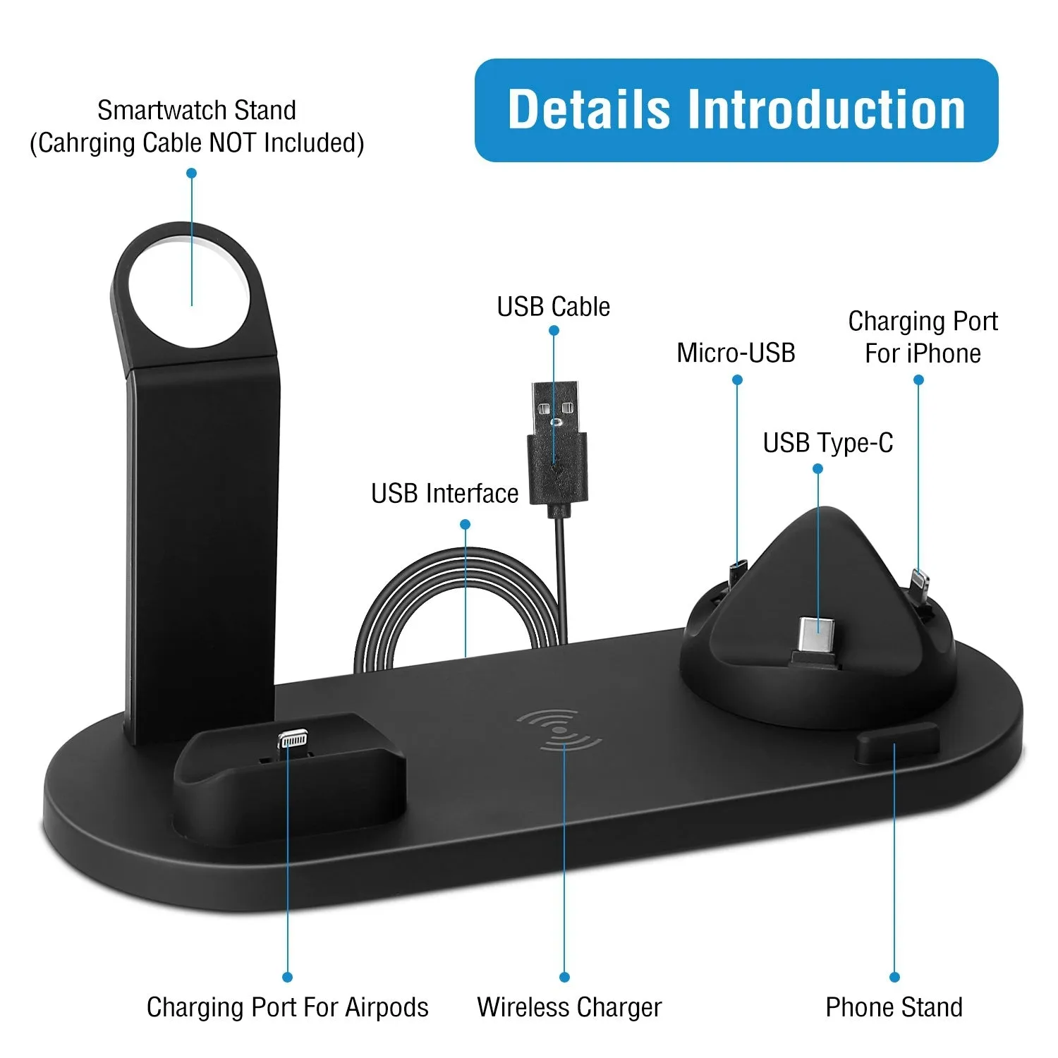 Wireless Charger Dock 4 in 1 10W Fast Charging Station For iPhone Apple iWatch Series